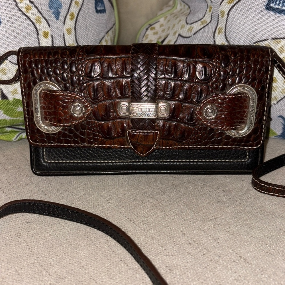 Brighton Leather Embossed Crocodile Wallet Crossbody Shoulder Bag 4" x 7.5"